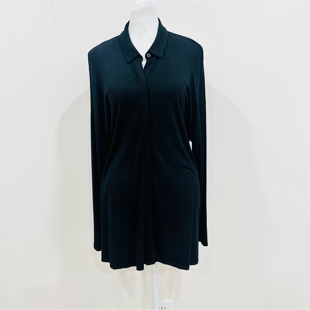 Eileen Fisher Women's Size S/P Tunic Viscose Jersey Button-Front Black Top